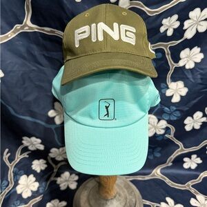 New-PGA Tour Light Blue & PING Olive green golf hat bundle